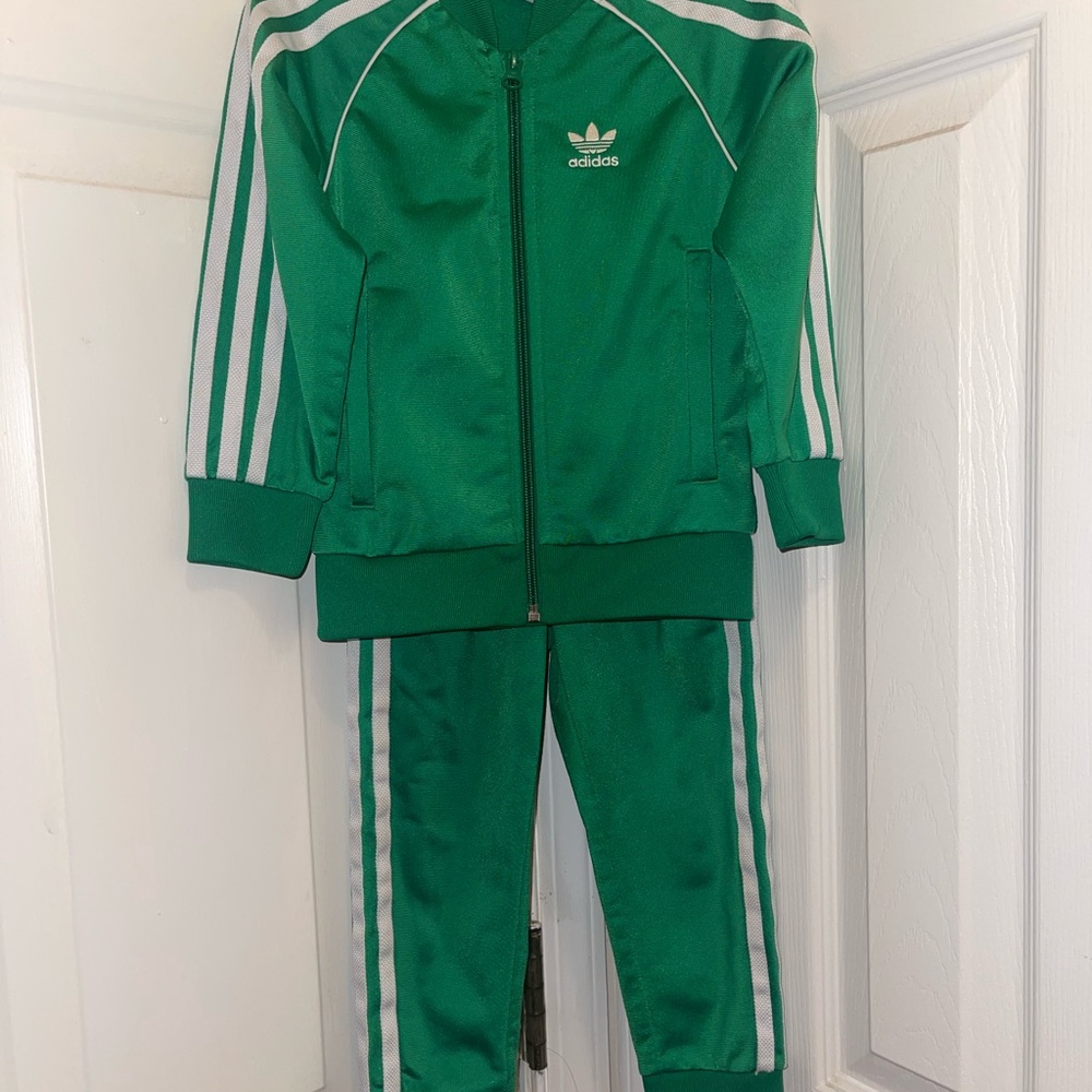 Youth (Size 3-4Y)  Adidas Emerald Green Tracksuit with White Accents